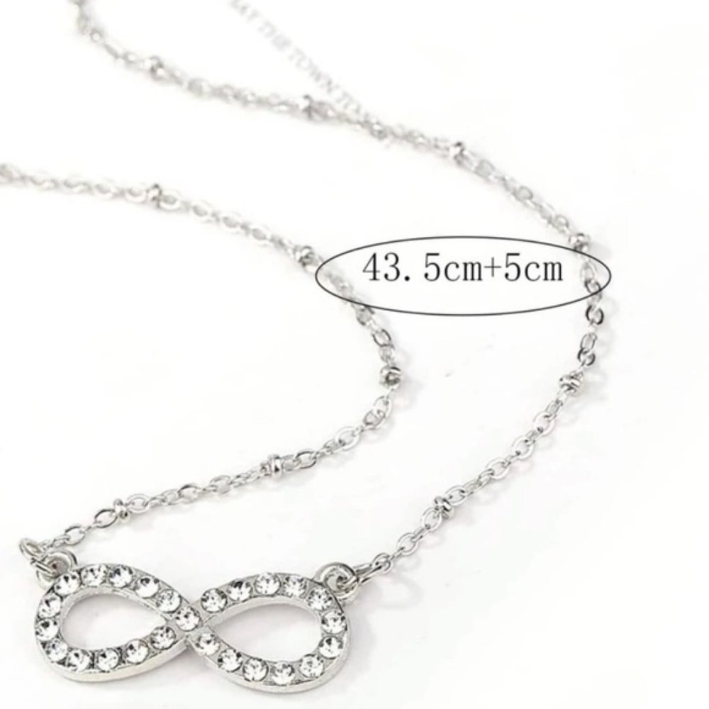 925 Sterling Silver Rhinestone Infinity Charm Necklace for Wedding Party - Picture 3 of 4